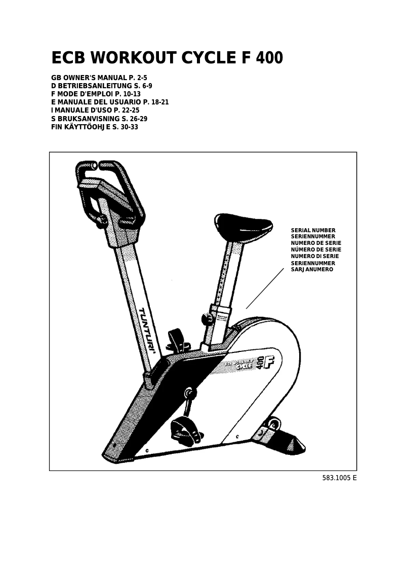Page 1 of the manual User Manual Tunturi F400
