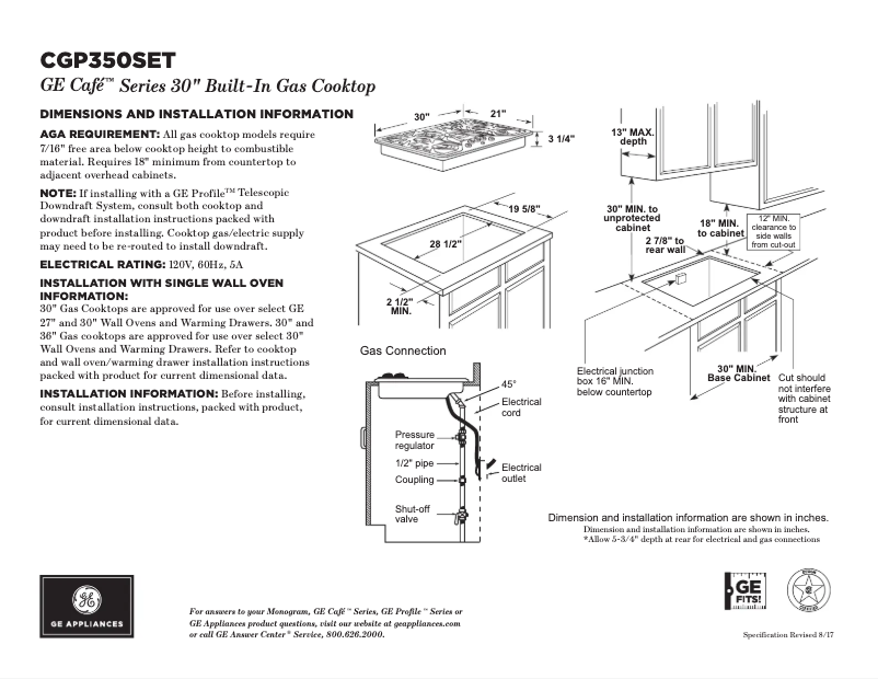 Page 1 of the manual Technical Sheet GE Café CGP350SETSS