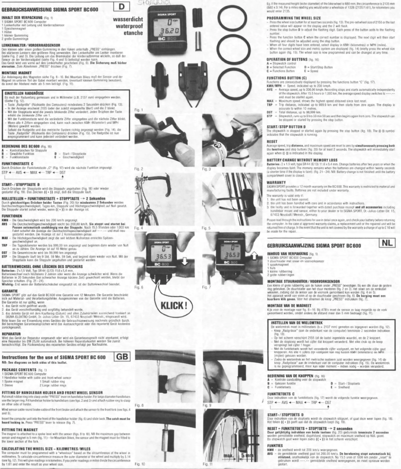Page 1 of the manual User Manual Sigma BC 600