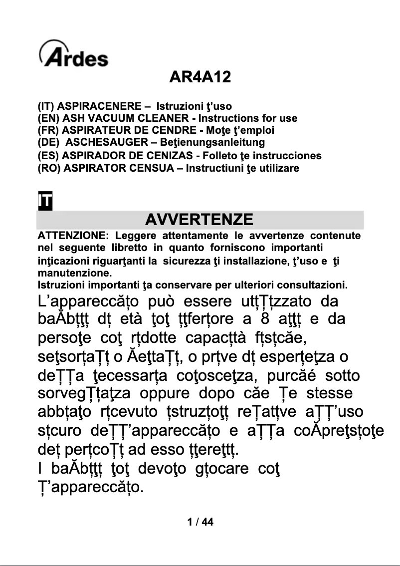 First page image of the manual for AR4A12