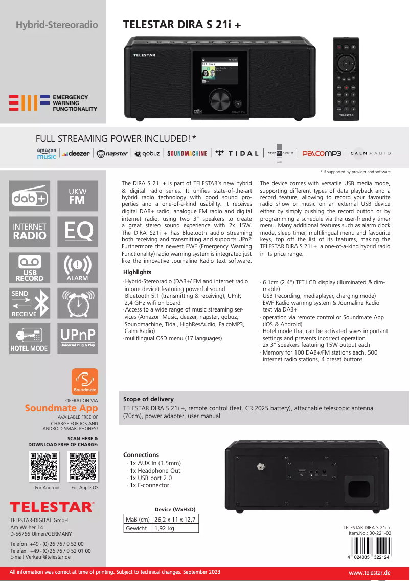 Page 1 of the manual Technical Sheet Telestar DIRA S 21i +