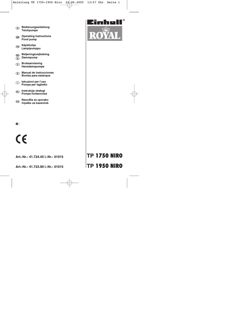 First page image of the manual for TP 1750 Niro