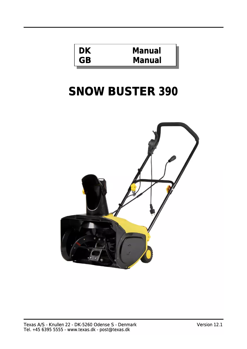 Page 1 of the manual User Manual Texas Snow Buster 390