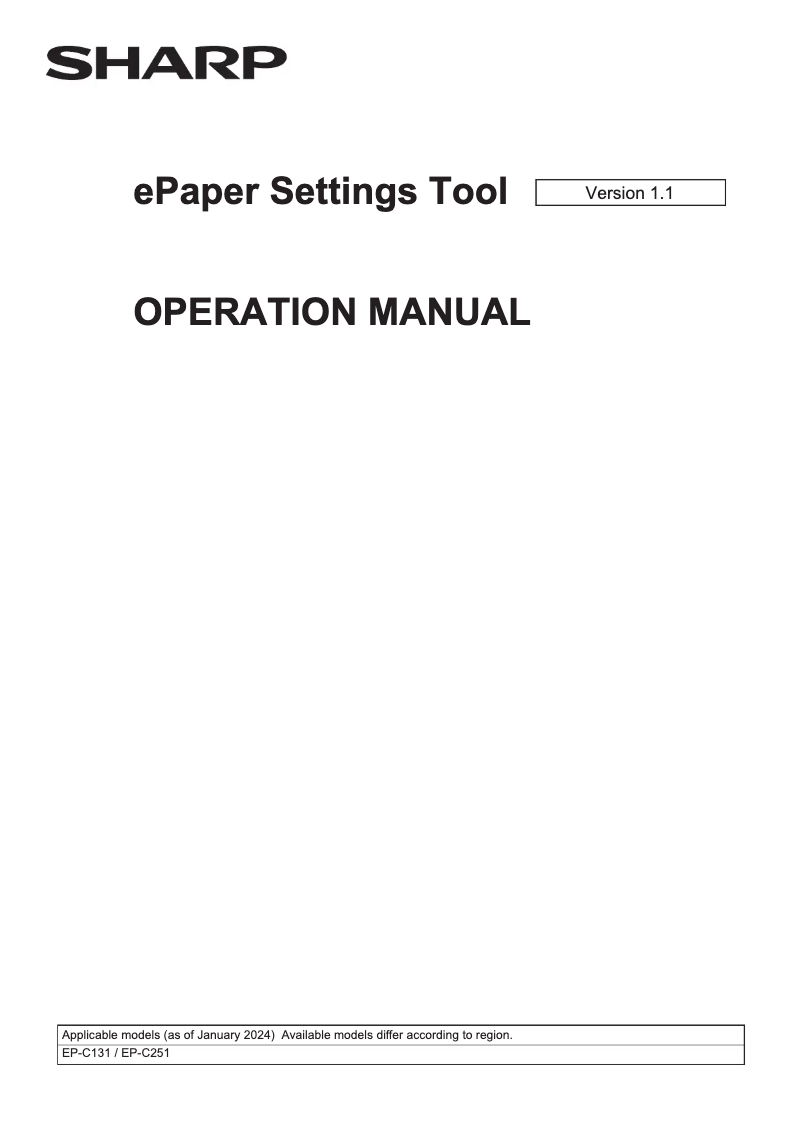 Image de la première page du manuel de l'appareil ePaper Settings Tool