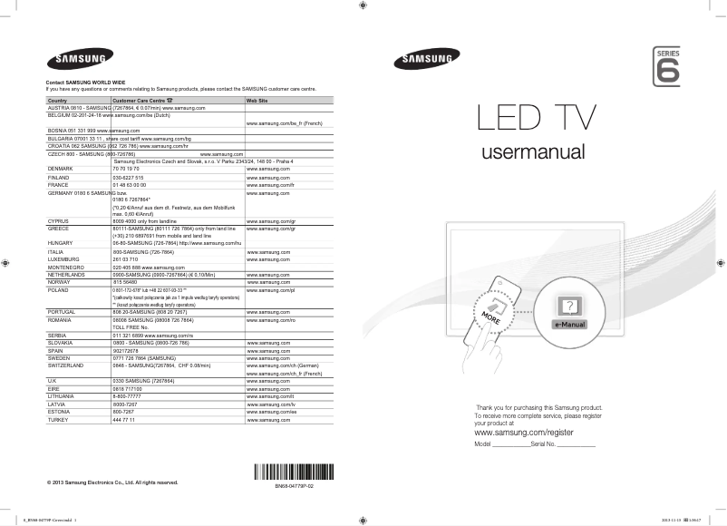 Page 1 of the manual User Manual Samsung UE55F6770SS