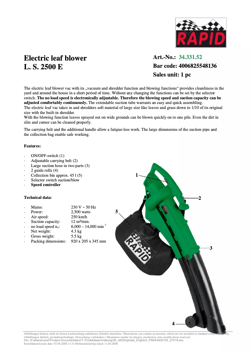 Page 1 of the manual User Manual Rapid L.S. 2500 E