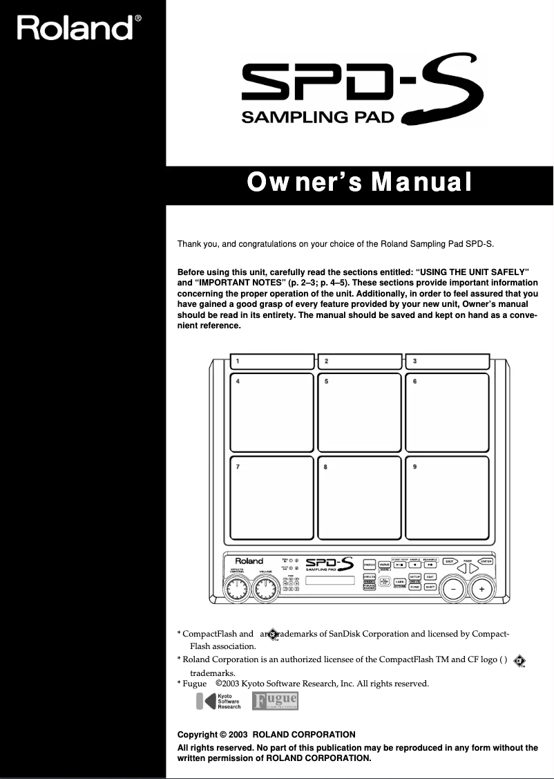Page 1 of the manual User Manual Roland SPD-S