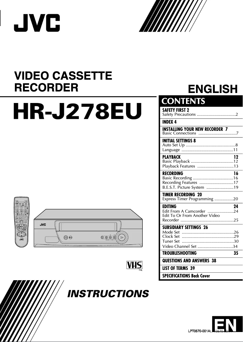 First page image of the manual for HR-J278