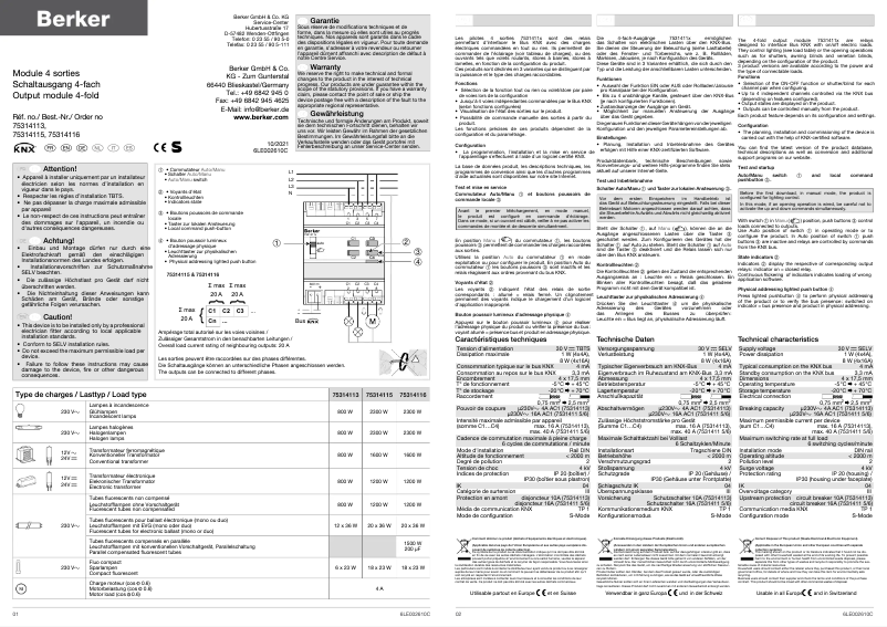 Page 1 de la notice Manuel utilisateur Berker 75314113