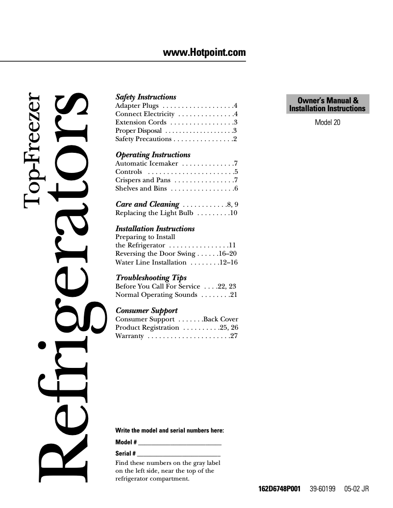 Page 1 of the manual Use and Maintenance Manual Hotpoint HTS18GCNWW