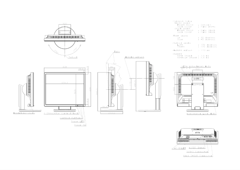 Page 1 de la notice Dessin technique NEC MultiSync EA190M