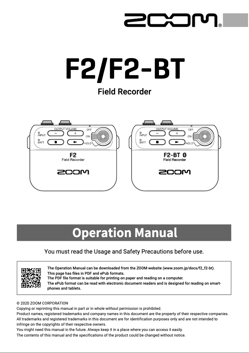 First page image of the manual for F2-BT