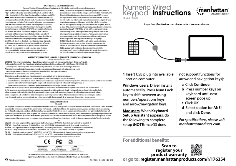 First page image of the manual for Numeric Wired Keypad 176354