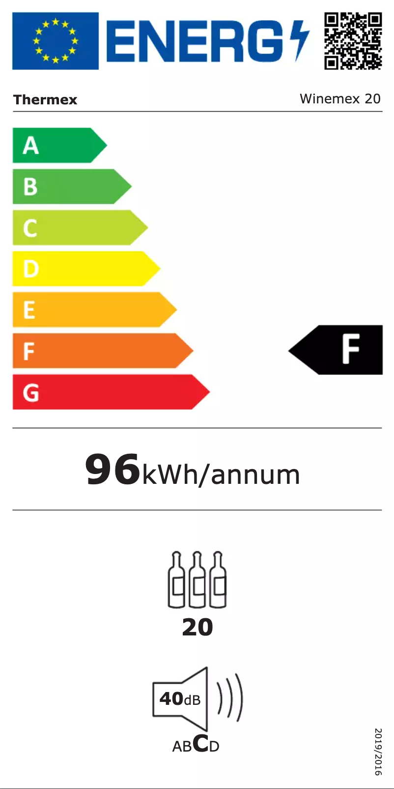 Page 1 of the manual Energy Label Thermex Winemex 20