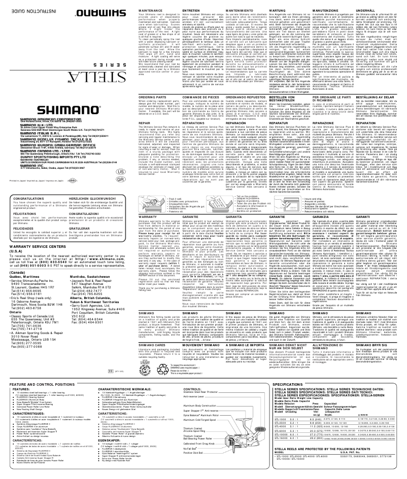 First page image of the manual for Stella 10000