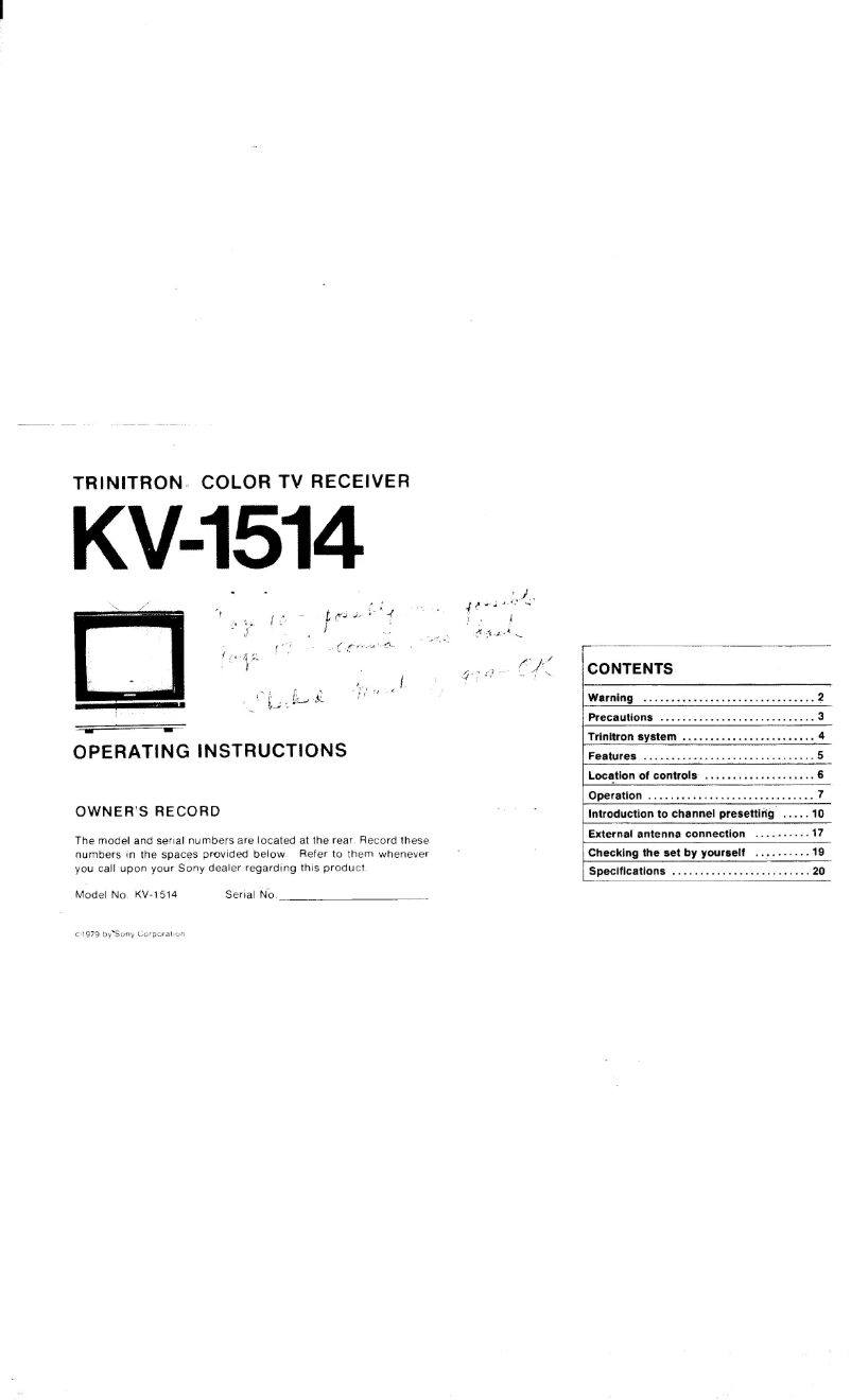 Page 1 of the manual User Manual Sony KV-1514