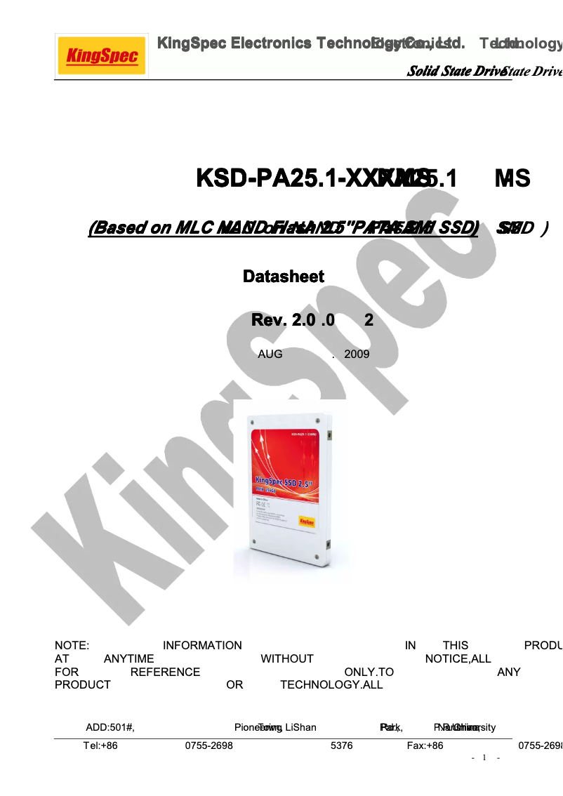 Page 1 of the manual User Manual KingSpec KSD-PA25.1-032MS