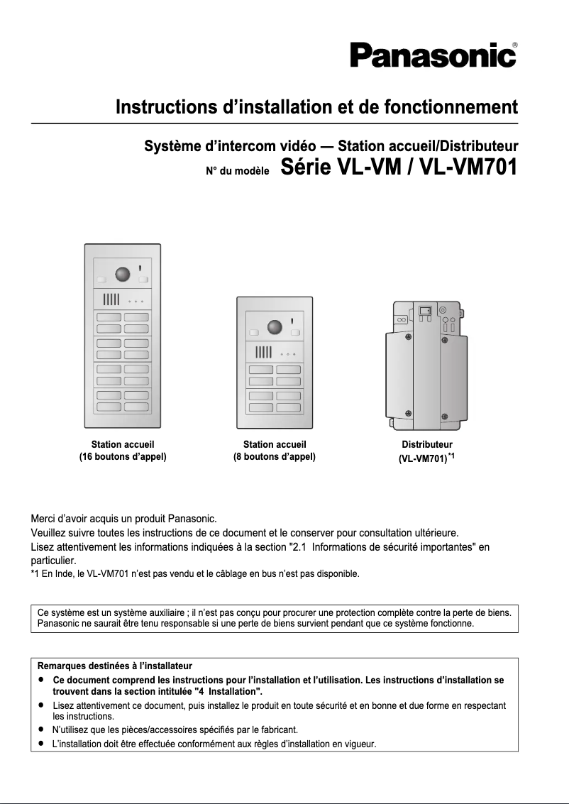 Page 1 of the manual User Manual Panasonic VL-VM101