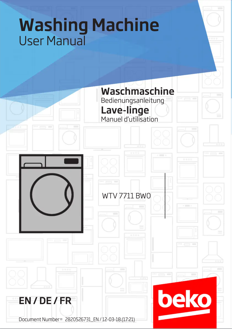 Page 1 of the manual User Manual Beko WTV7711BW0