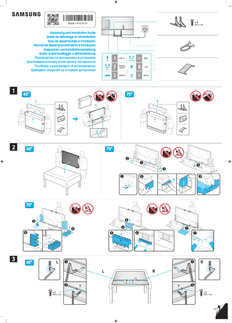 Page 1 of the manual Installation Guide Samsung QE65Q72DAT