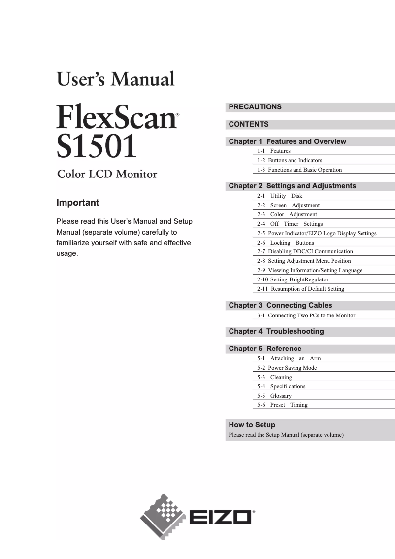 First page image of the manual for FlexScan S1501B
