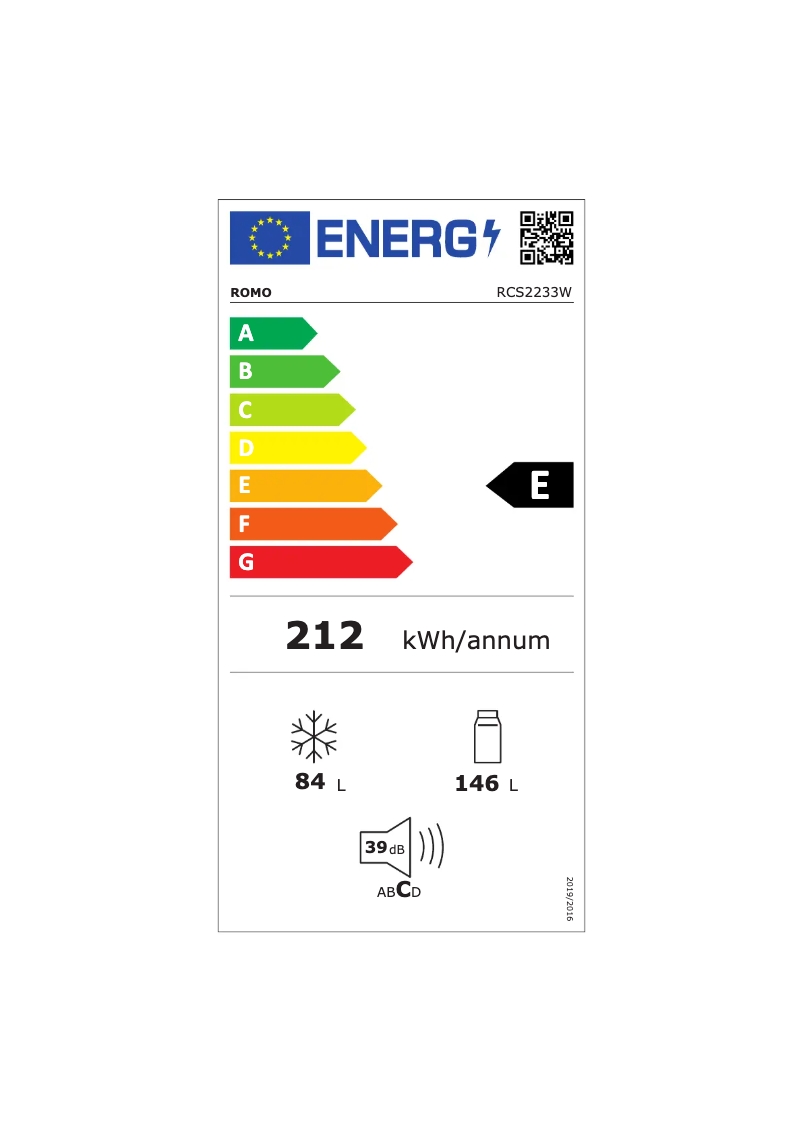 Page 1 of the manual Energy Label Romo RCS2233W