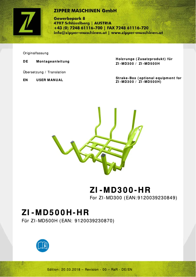 Page 1 of the manual User Manual Zipper ZI-MD300-HR