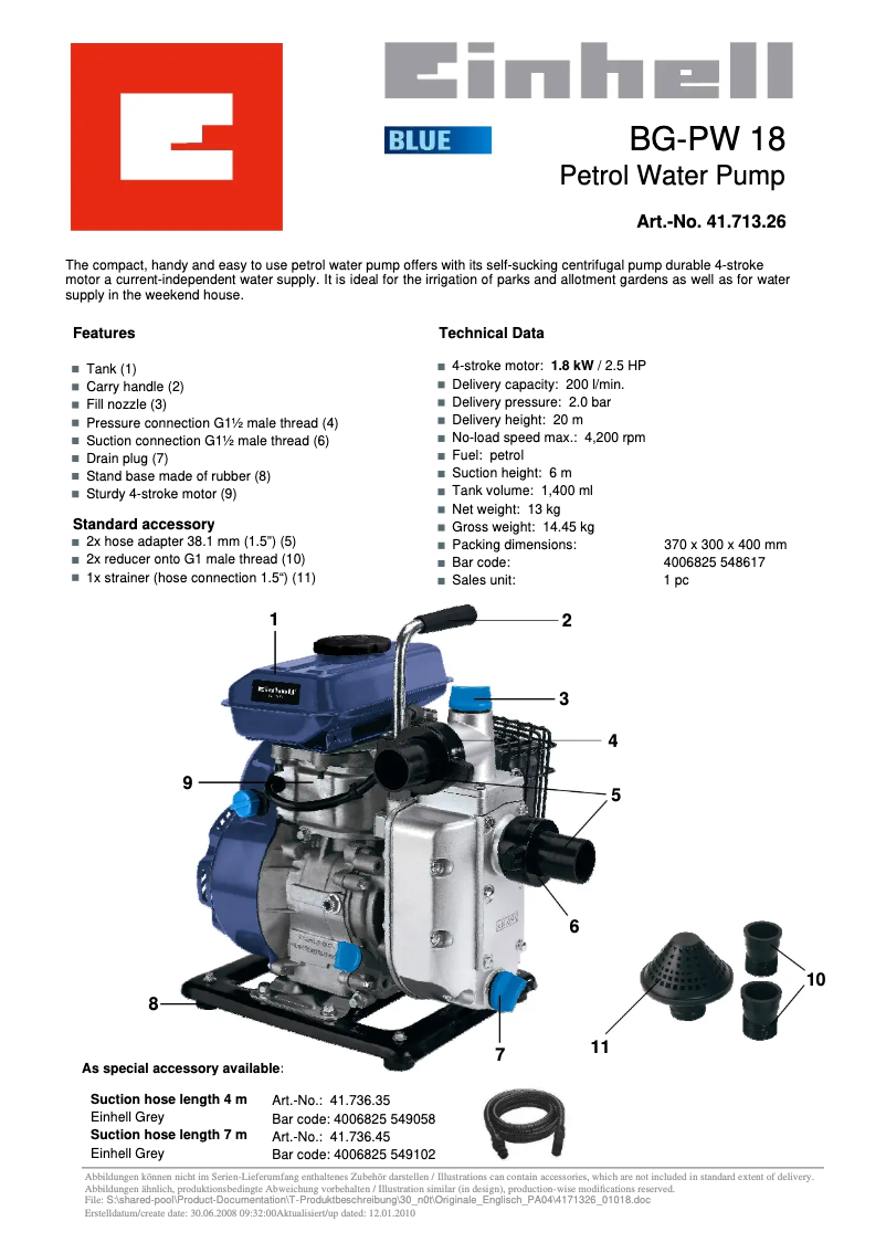 Page 1 of the manual User Manual Einhell BG-PW 18