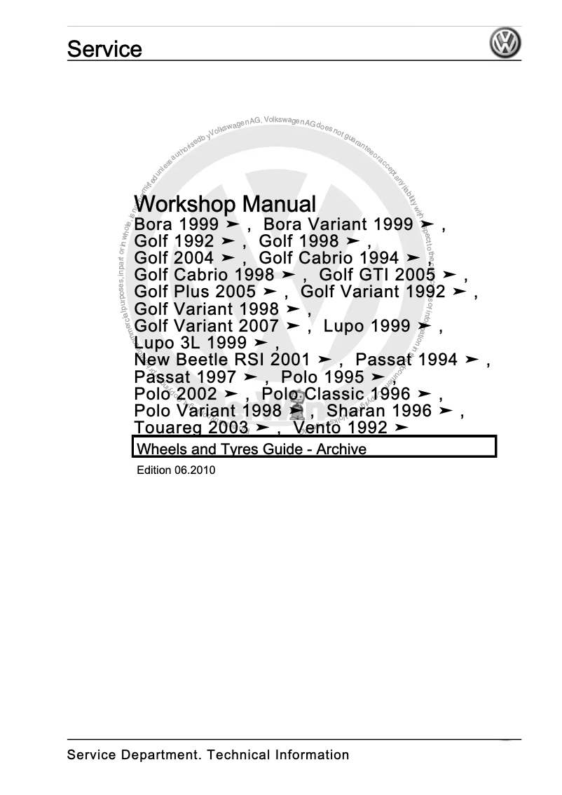 Page 1 of the manual User Manual Volkswagen Gold Variant (1998)