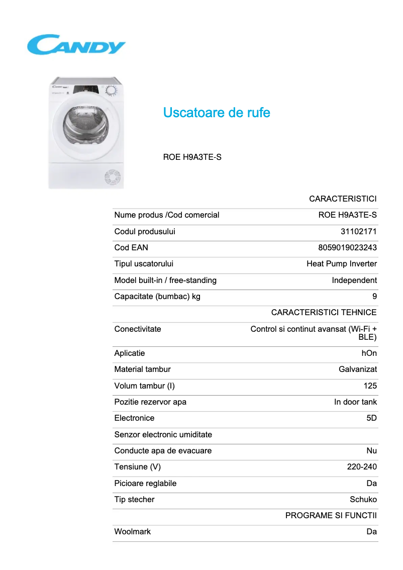 First page image of the manual for ROE H9A3TE
