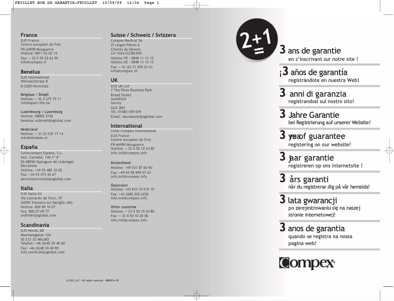 Page 1 of the manual Warranty Information Compex Fit 1.0