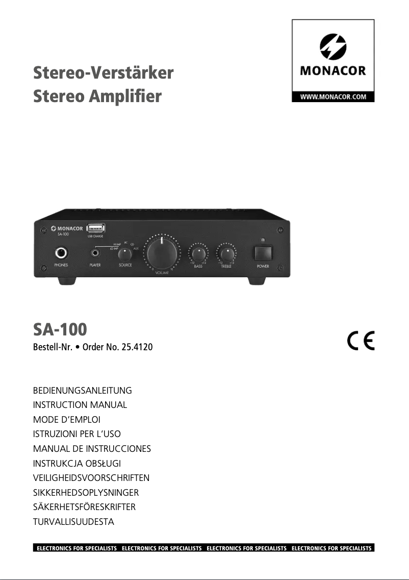 First page image of the manual for SA-100