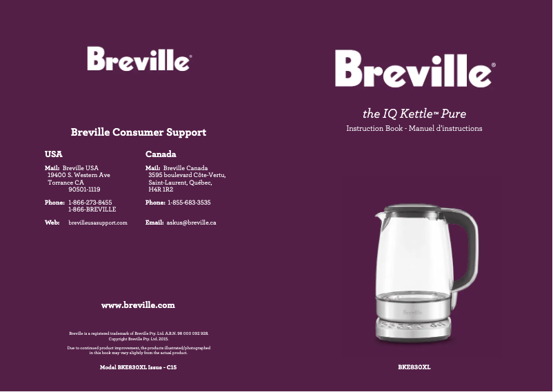 Page 1 of the manual User Manual Breville the IQ Kettle Pure BKE830XL