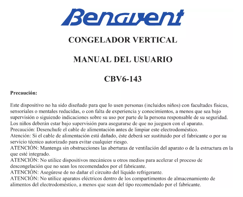First page image of the manual for CBV6143