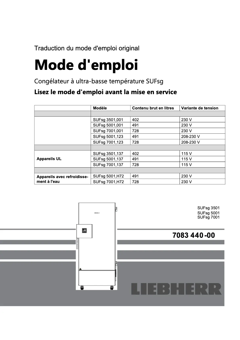 Page 1 of the manual User Manual Liebherr SUFsg 3501 MediLine