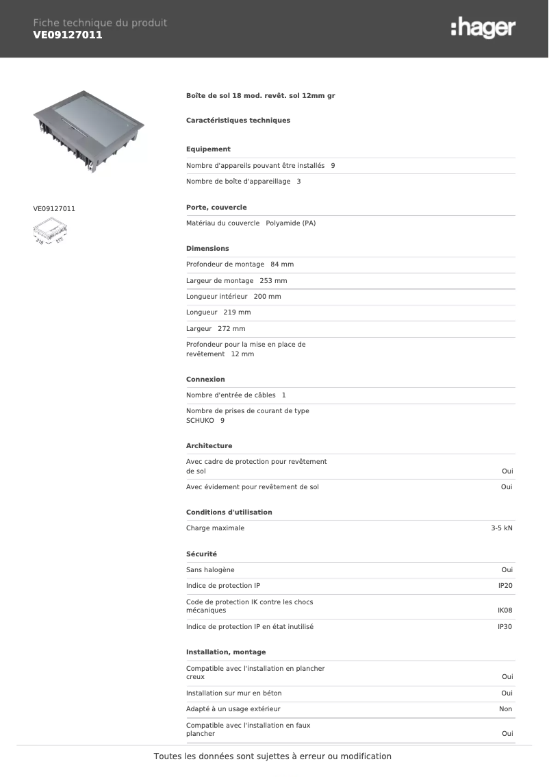 First page image of the manual for VE09127011