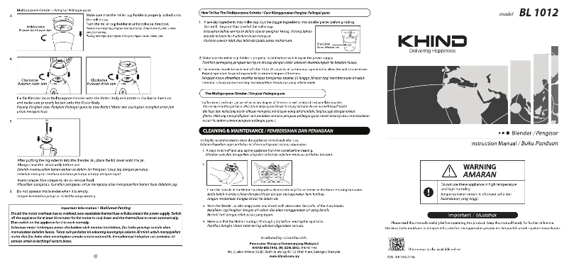 Page 1 of the manual User Manual Khind BL1012