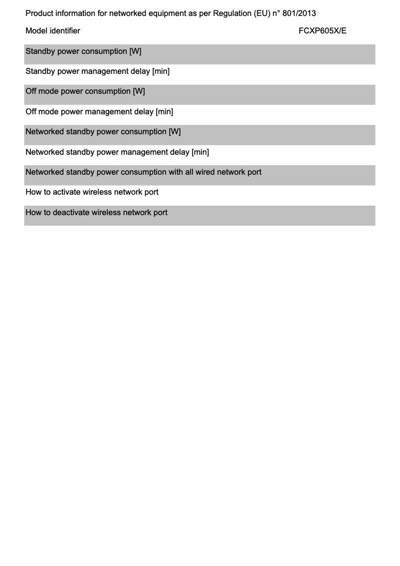 Page 1 of the manual Technical Sheet Candy FCXP605X/E