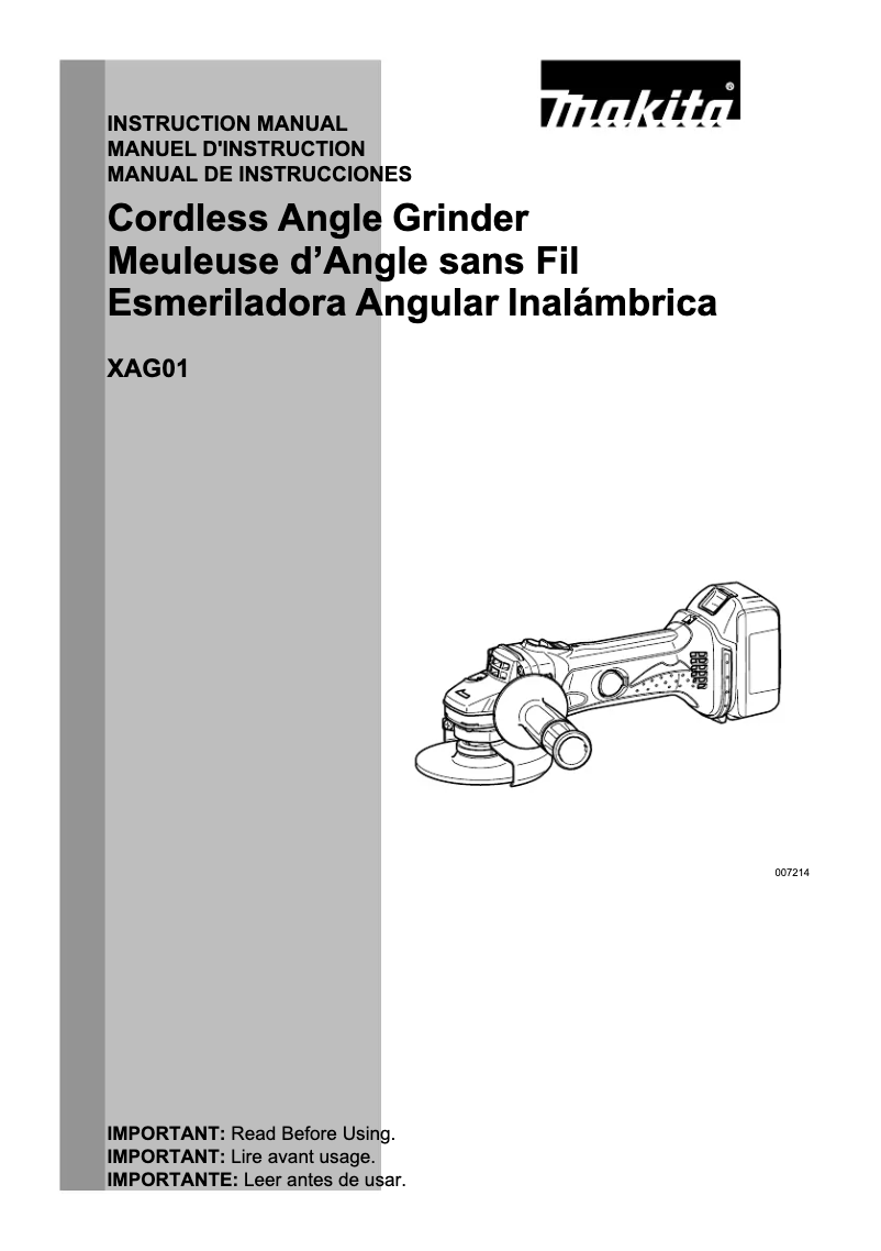 First page image of the manual for XAG01Z