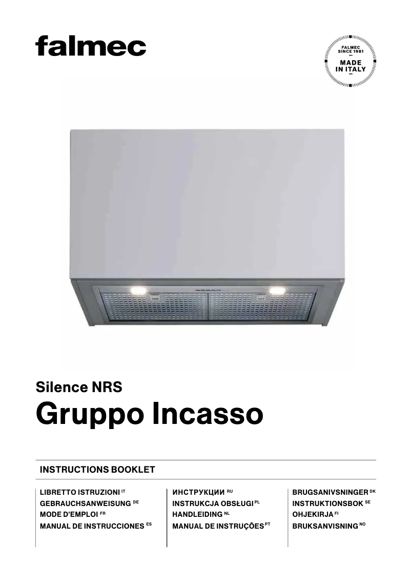 Page 1 of the manual User Manual Falmec Gruppo Incasso NRS
