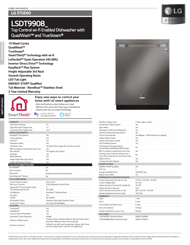 Page 1 of the manual Technical Sheet LG LSDT9908SS