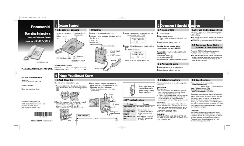 First page image of the manual for KX-TS500FX