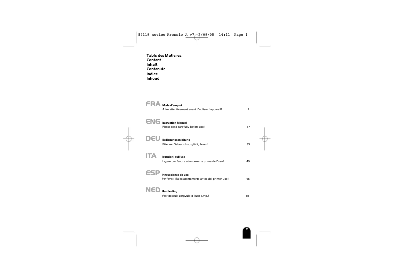 Page 1 de la notice Manuel utilisateur Terraillon Pressio A