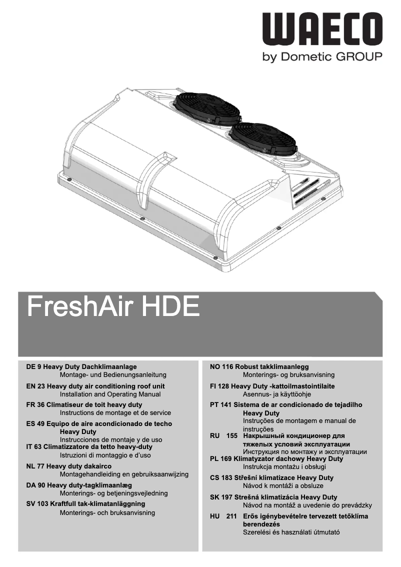 First page image of the manual for FreshAir HDE