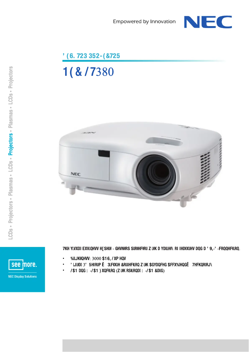 Page 1 of the manual Technical Sheet NEC LT380