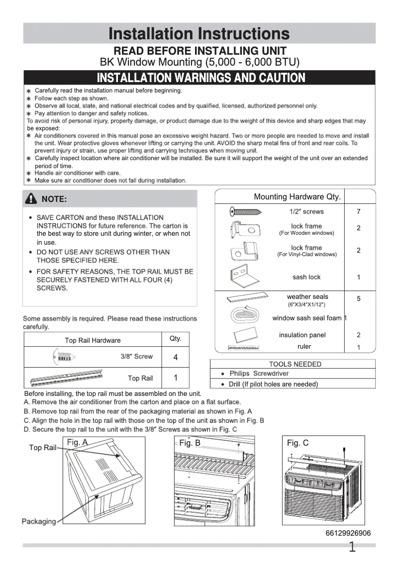 Page 1 of the manual Installation Guide Frigidaire FFRE0533U1