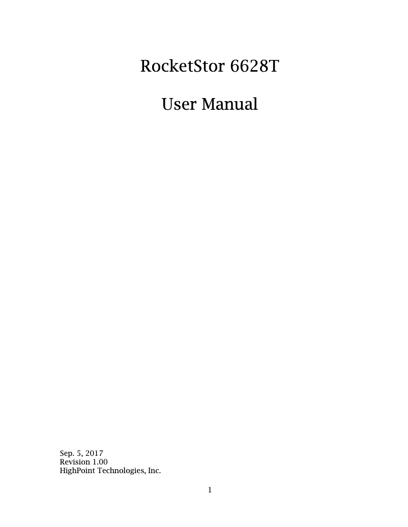 First page image of the manual for RocketStor 6628T