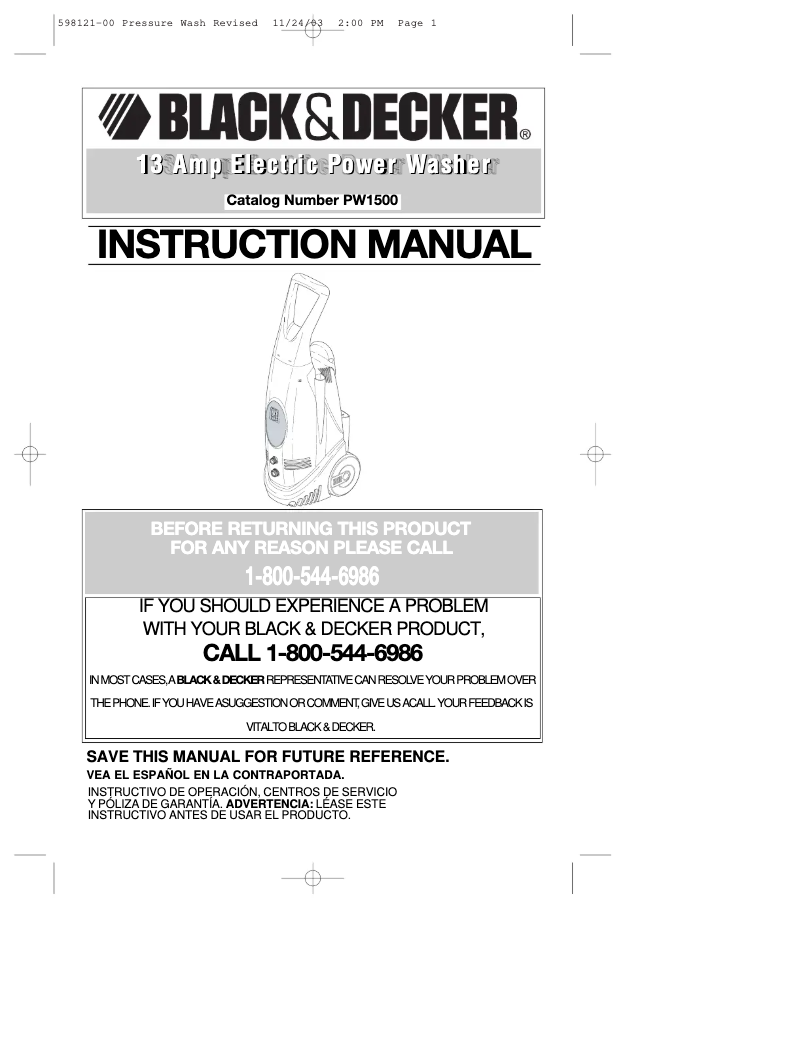 Page 1 of the manual User Manual Black & Decker PW1500WP