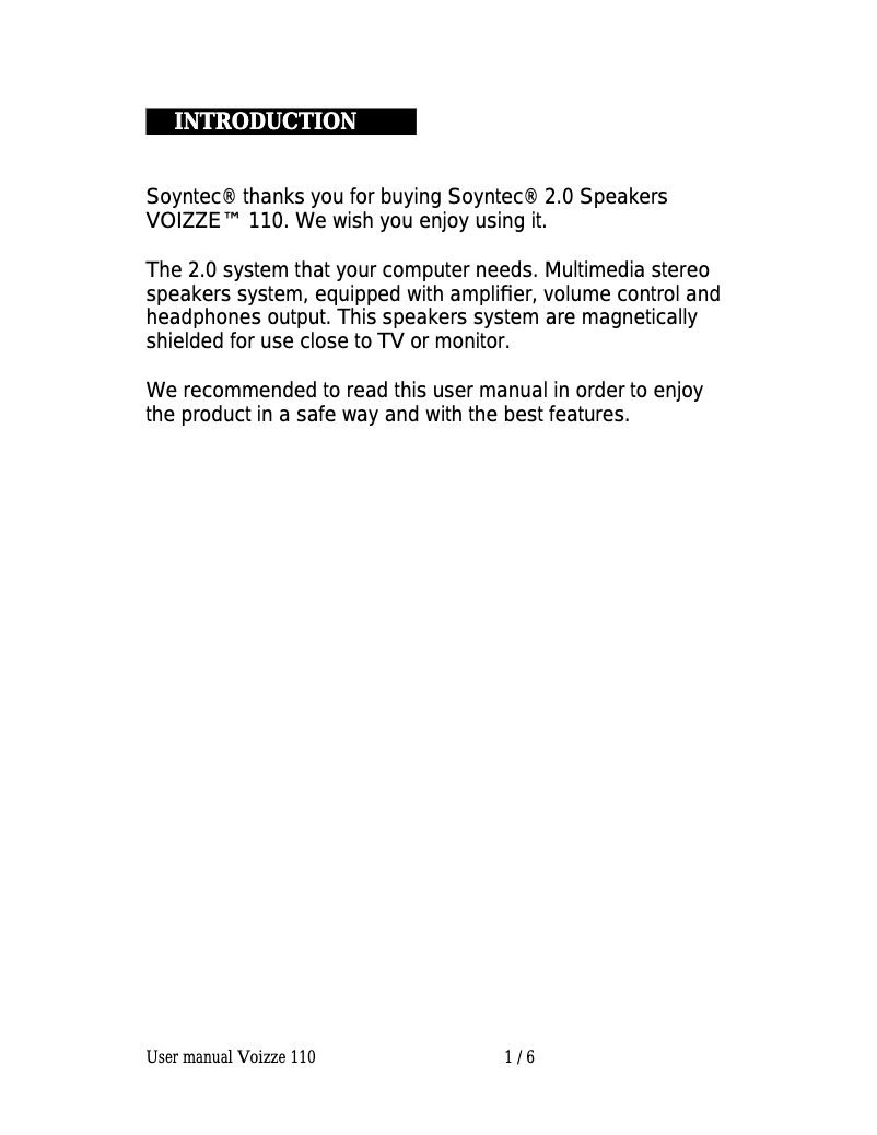 Page 1 of the manual User Manual Soyntec Voizze 110