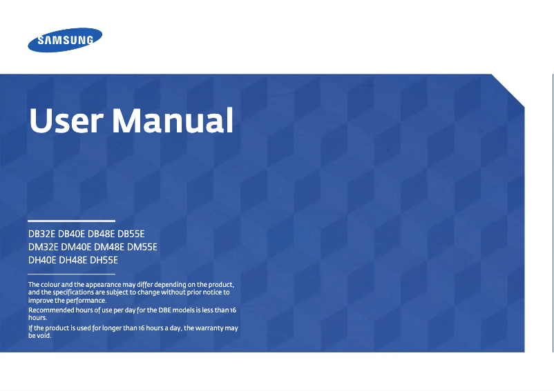 First page image of the manual for SMART Signage DM32E